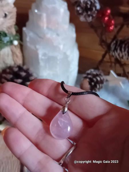 Pendentif goutte quartz rose 