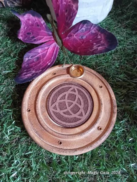 Porte-Encens Bois Rond Triquetra (10cm )