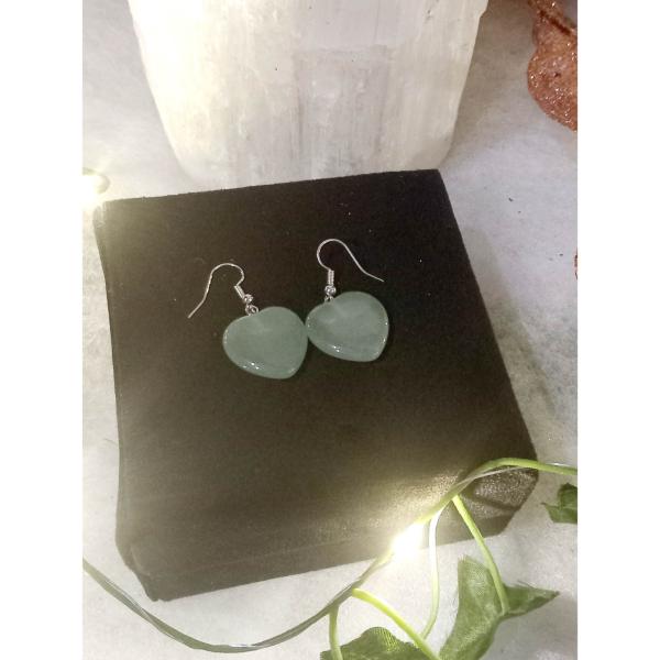 Boucles d'oreilles coeur aventurine verte