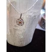 Pendentif fleur de vie avec perles ambre en argent