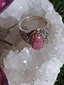 Bague de cocktail ovale en argent sterling avec rhodonite artistique en filigrane