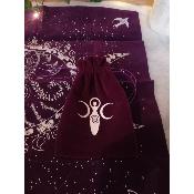 Tapis divinatoire triple lune Gaïa violet avec pochon de rangement