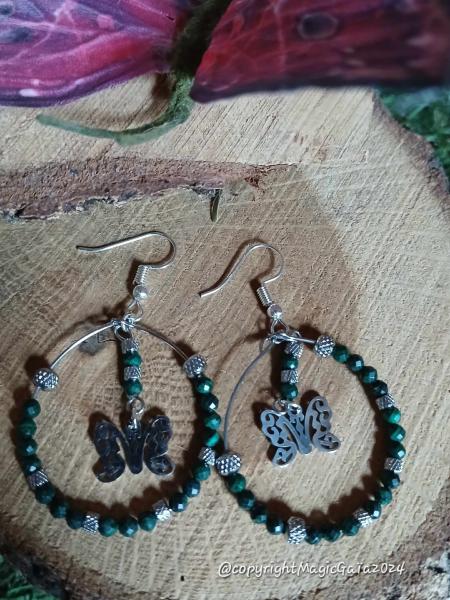 Boucles d'oreilles papillon malachite 