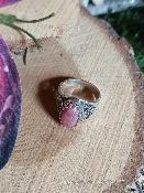 Bague de cocktail ovale en argent sterling avec rhodonite artistique en filigrane