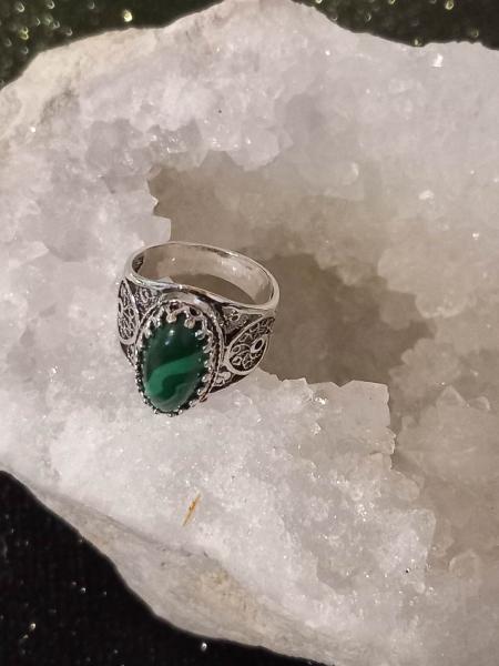 Bague de cocktail ovale en argent sterling et malachite